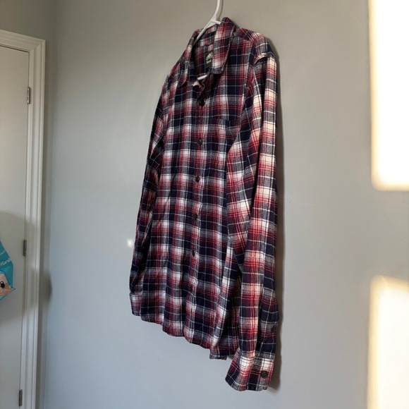 ROOTS Men's Size Large Flannel Button Down Blue Red Plaid Gorpcore Outdoors Warm - Picture 3 of 13